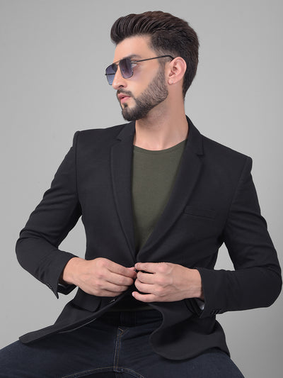 Black Single Breasted Blazer-Men Blazers-Crimsoune Club