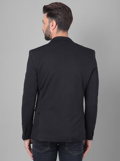 Black Single Breasted Blazer-Men Blazers-Crimsoune Club