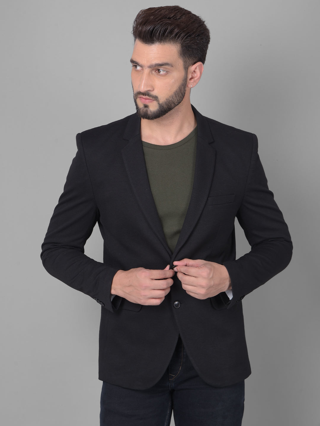 Black Single Breasted Blazer-Men Blazers-Crimsoune Club