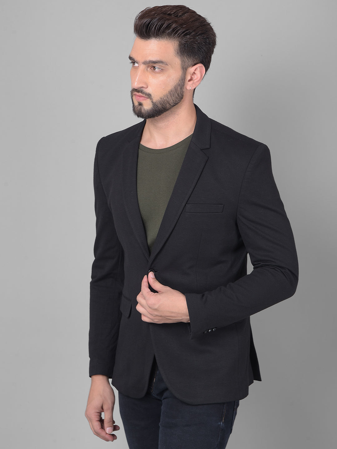 Black Single Breasted Blazer-Men Blazers-Crimsoune Club