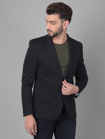 Black Single Breasted Blazer-Men Blazers-Crimsoune Club