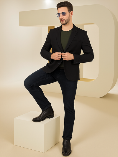 Black Single Breasted Blazer-Men Blazers-Crimsoune Club