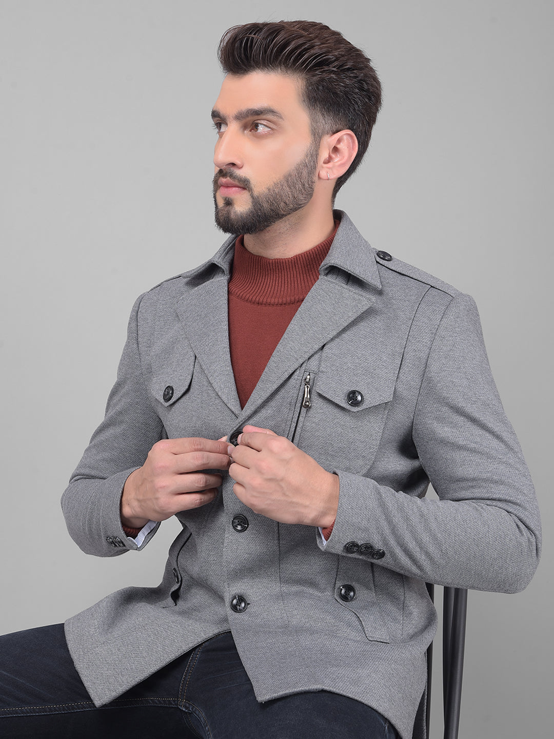 Grey Overcoat-Men Coats-Crimsoune Club