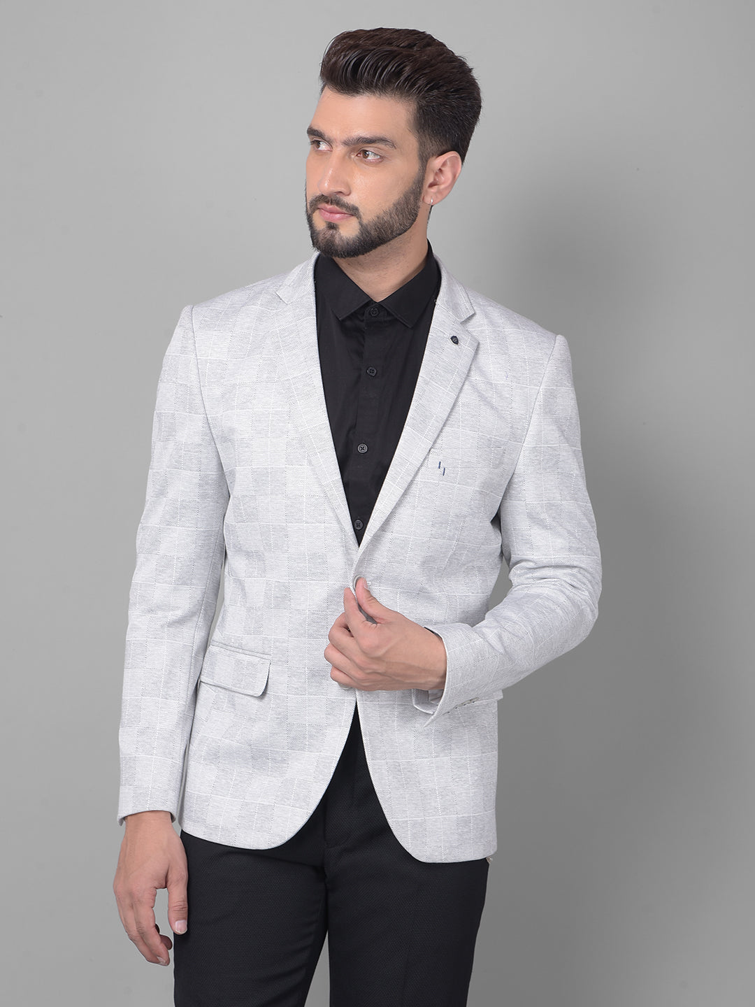 Grey Checked Single Breasted Blazer-Men Blazers-Crimsoune Club