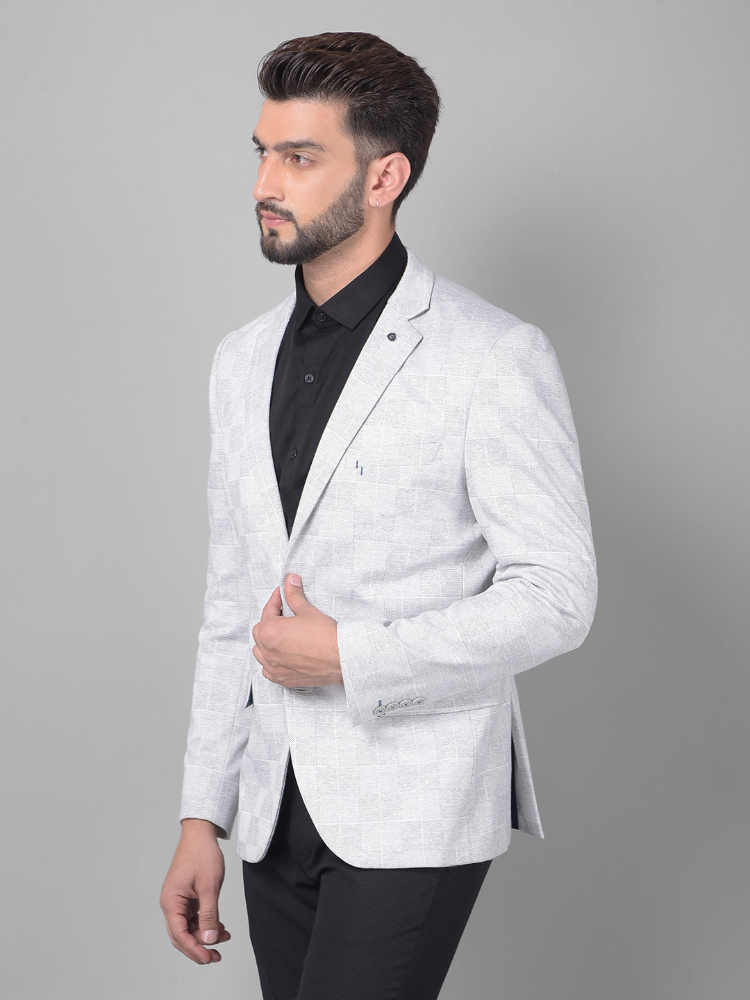 Grey Checked Single Breasted Blazer-Men Blazers-Crimsoune Club