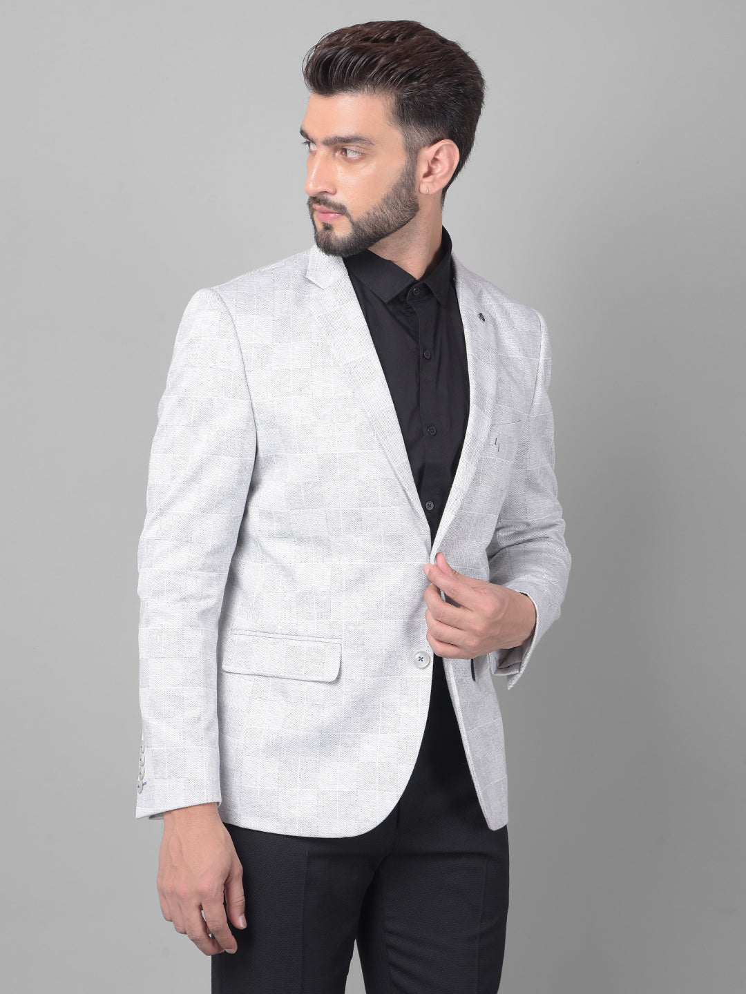 Grey Checked Single Breasted Blazer-Men Blazers-Crimsoune Club