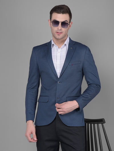 Navy Blue Single Breasted Blazer-Men Blazers-Crimsoune Club