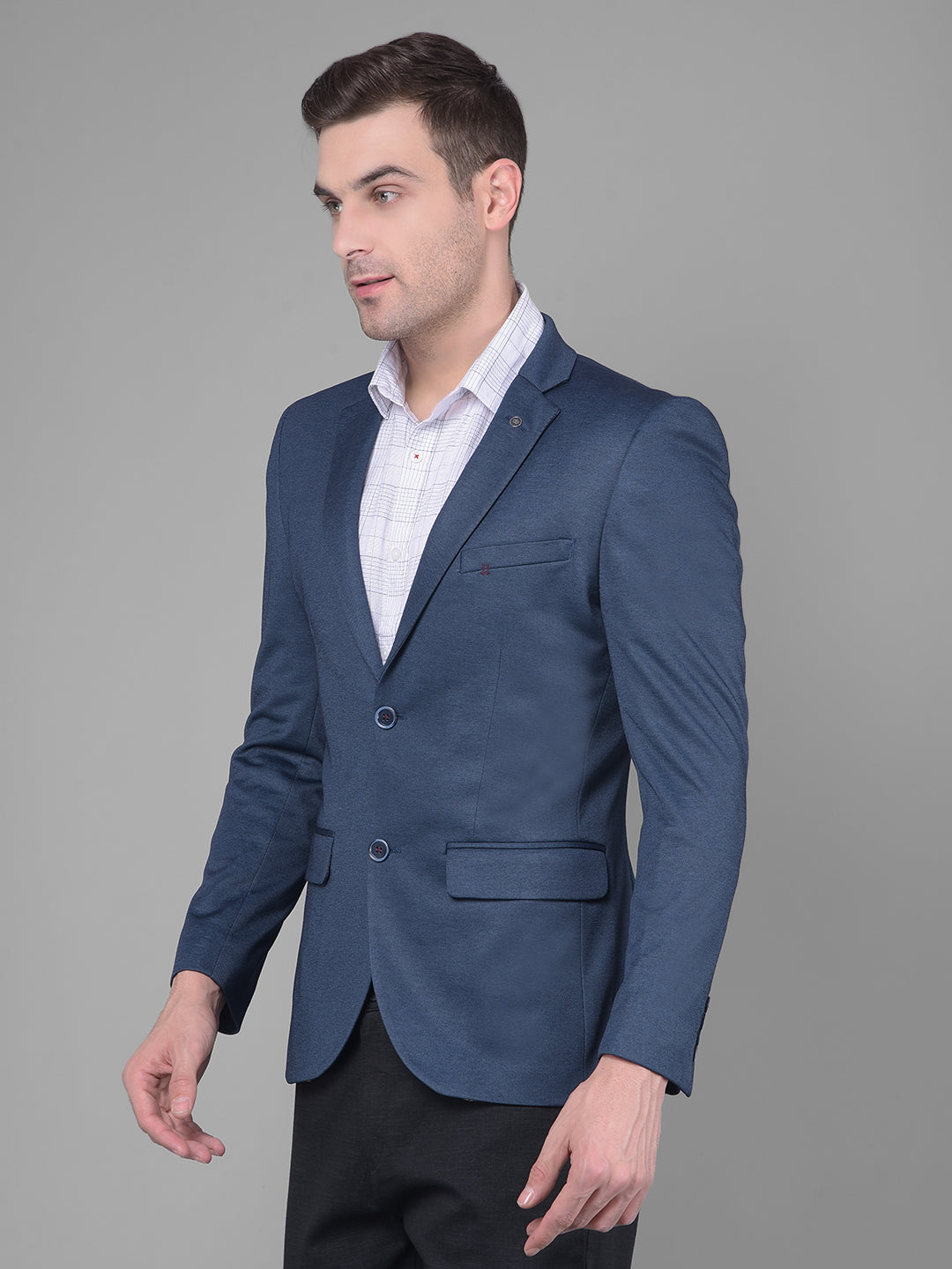 Navy Blue Single Breasted Blazer-Men Blazers-Crimsoune Club