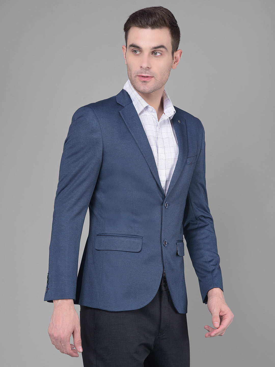 Navy Blue Single Breasted Blazer-Men Blazers-Crimsoune Club