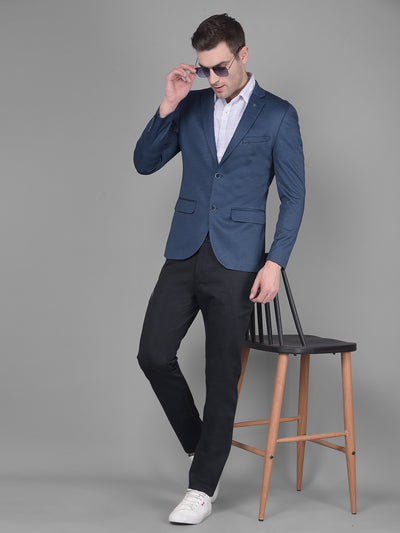 Navy Blue Single Breasted Blazer-Men Blazers-Crimsoune Club