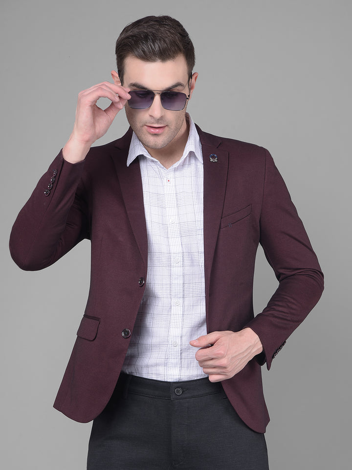 Wine Single Breasted Blazer-Men Blazers-Crimsoune Club