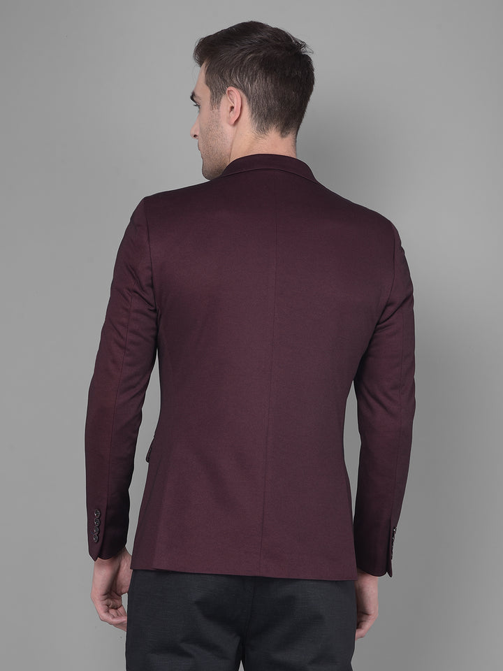 Wine Single Breasted Blazer-Men Blazers-Crimsoune Club