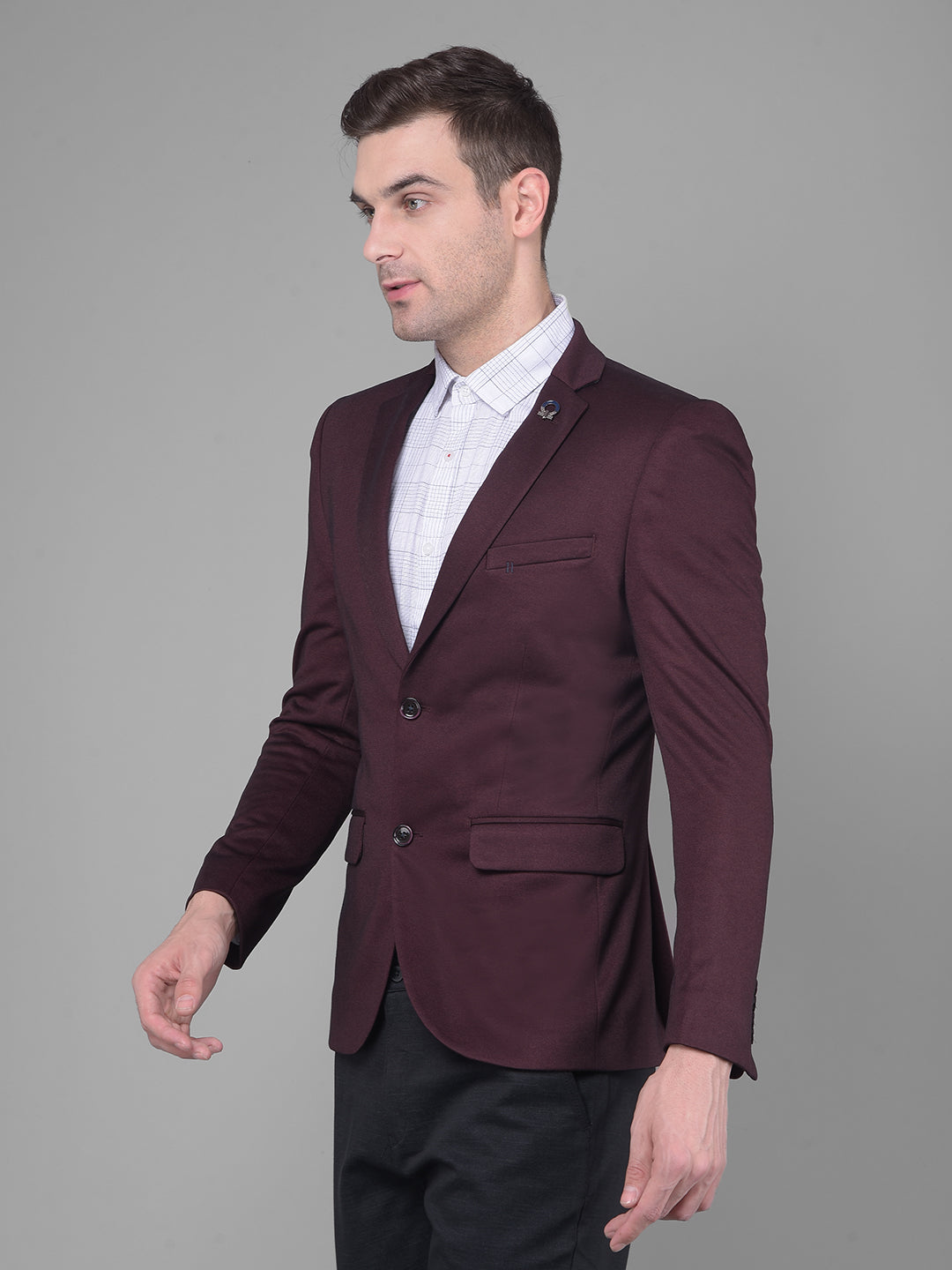 Wine Single Breasted Blazer-Men Blazers-Crimsoune Club