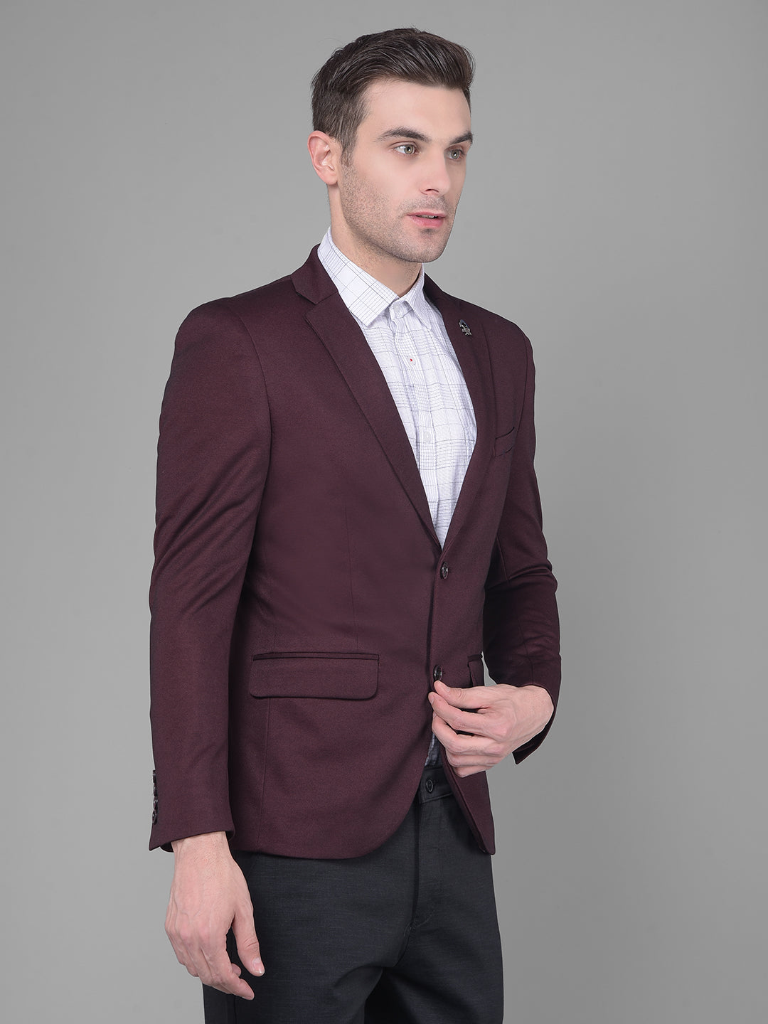 Wine Single Breasted Blazer-Men Blazers-Crimsoune Club