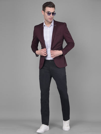 Wine Single Breasted Blazer-Men Blazers-Crimsoune Club