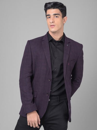 Wine Checked Single Breasted Blazer-Men Blazers-Crimsoune Club