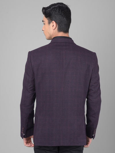 Wine Checked Single Breasted Blazer-Men Blazers-Crimsoune Club