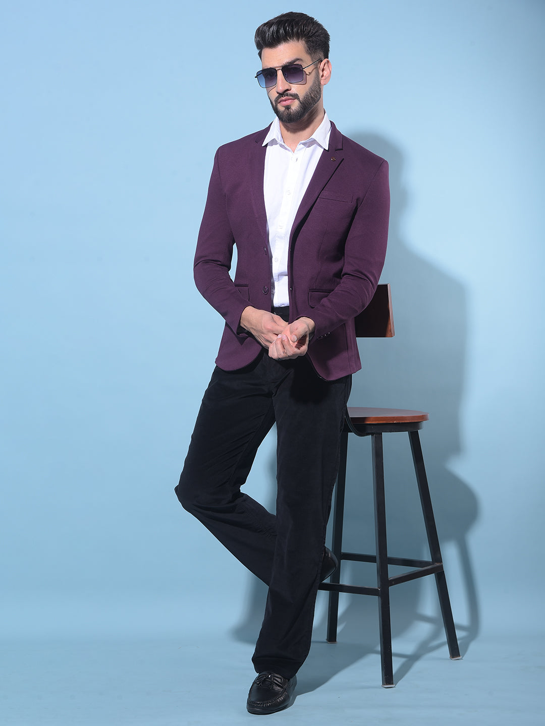 Wine Single-Breasted Blazer-Men Blazers-Crimsoune Club