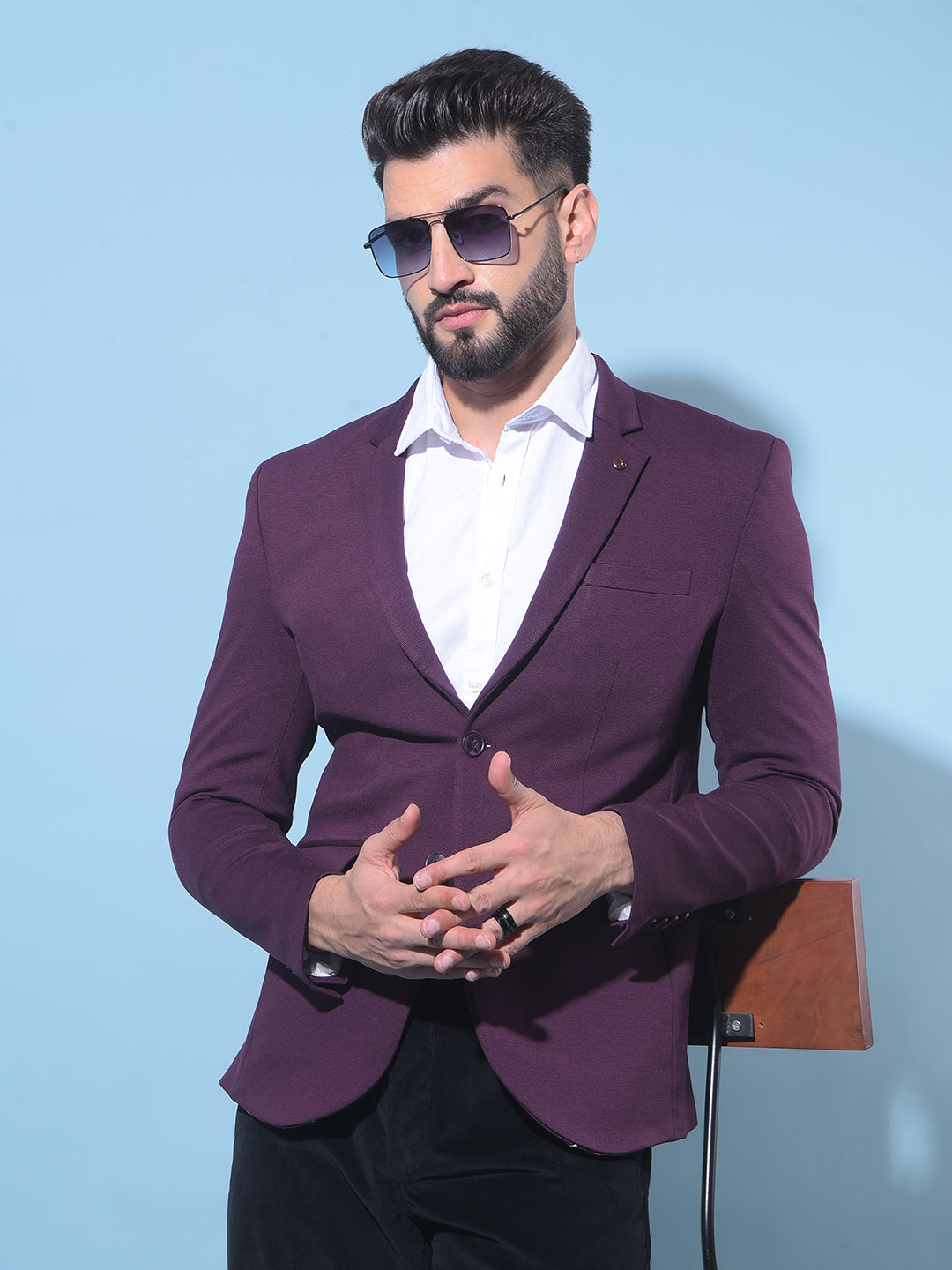 Wine Single-Breasted Blazer-Men Blazers-Crimsoune Club