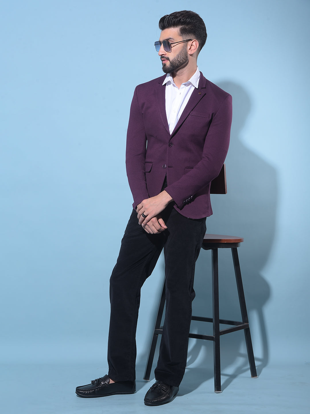 Wine Single-Breasted Blazer-Men Blazers-Crimsoune Club