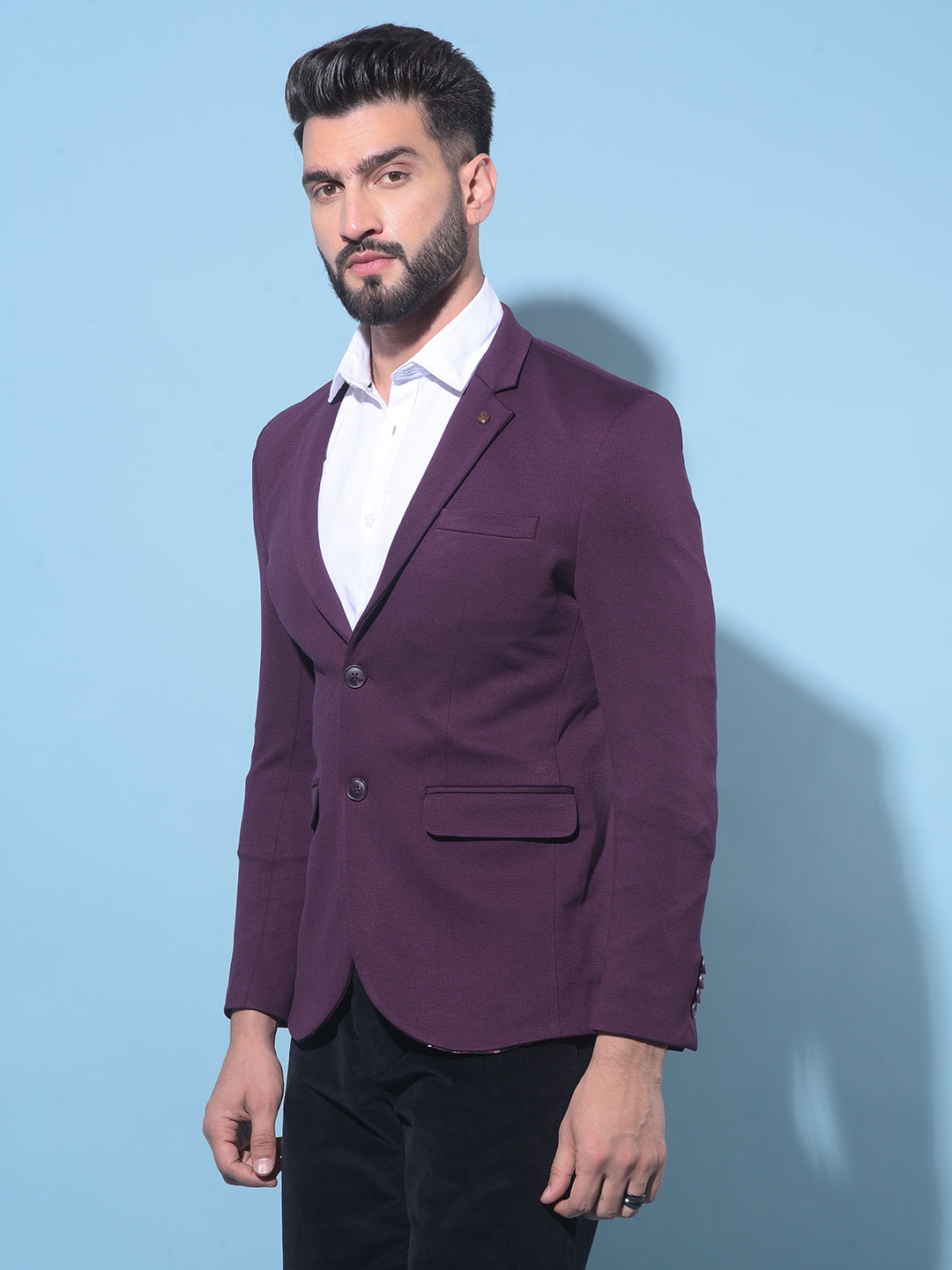 Wine Single-Breasted Blazer-Men Blazers-Crimsoune Club