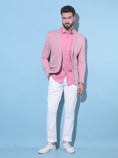 Pink Single-Breasted Blazer-Men Blazers-Crimsoune Club