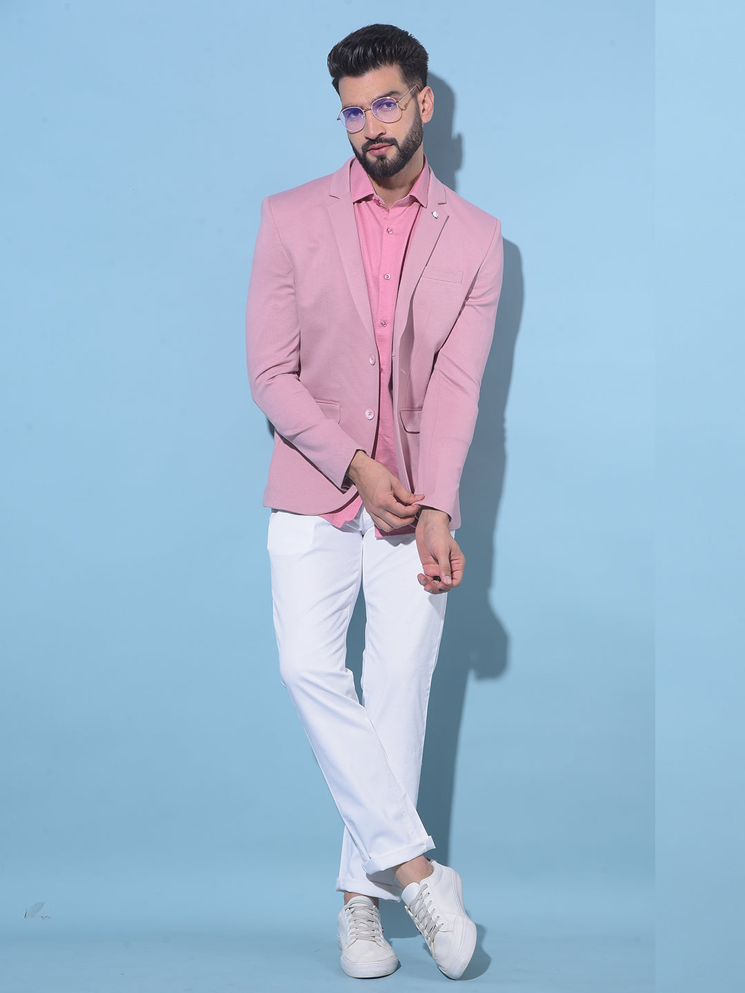 Pink Single-Breasted Blazer-Men Blazers-Crimsoune Club