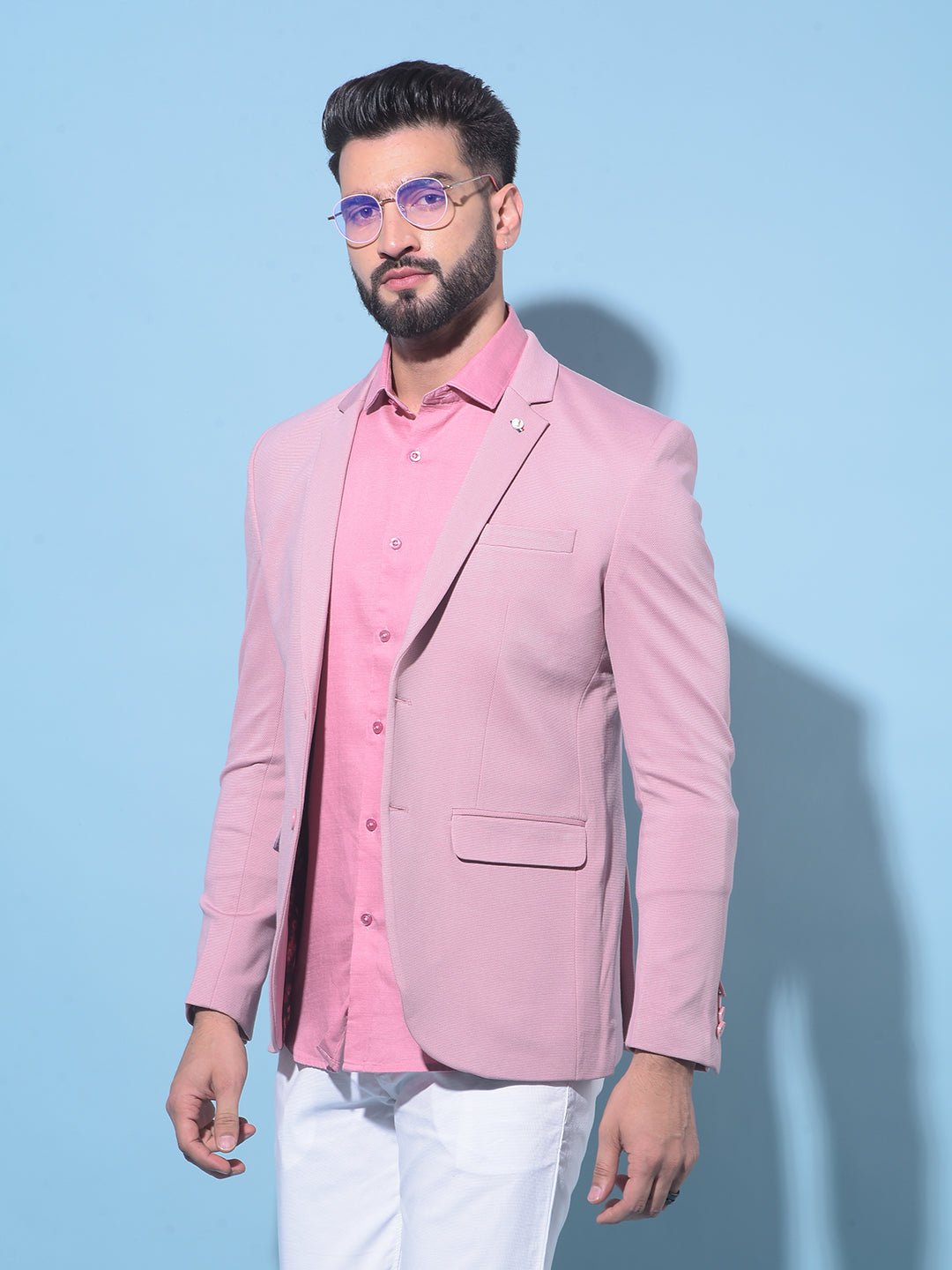 Pink Single-Breasted Blazer-Men Blazers-Crimsoune Club