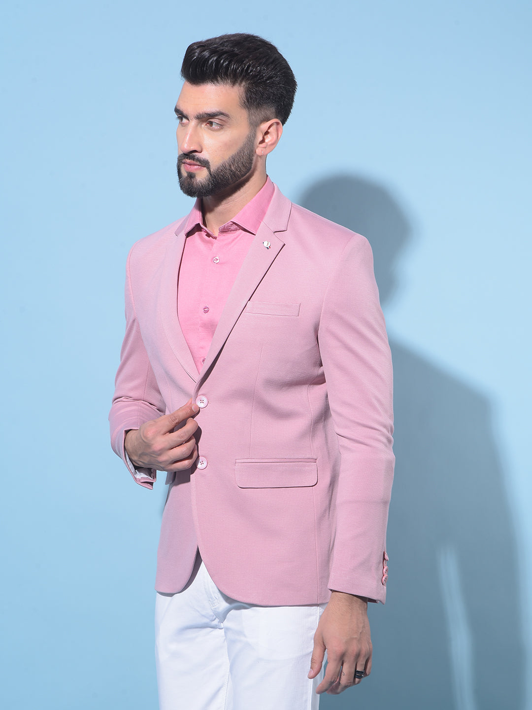 Pink Single-Breasted Blazer-Men Blazers-Crimsoune Club