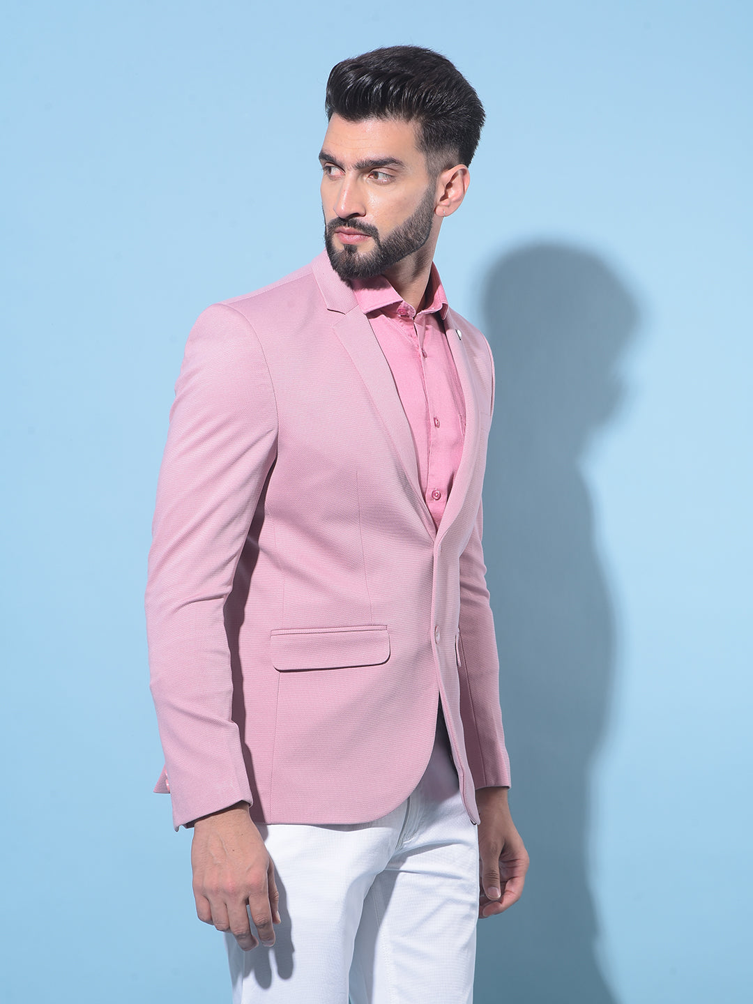 Pink Single-Breasted Blazer-Men Blazers-Crimsoune Club