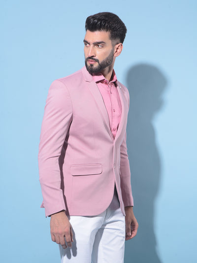 Pink Single-Breasted Blazer-Men Blazers-Crimsoune Club