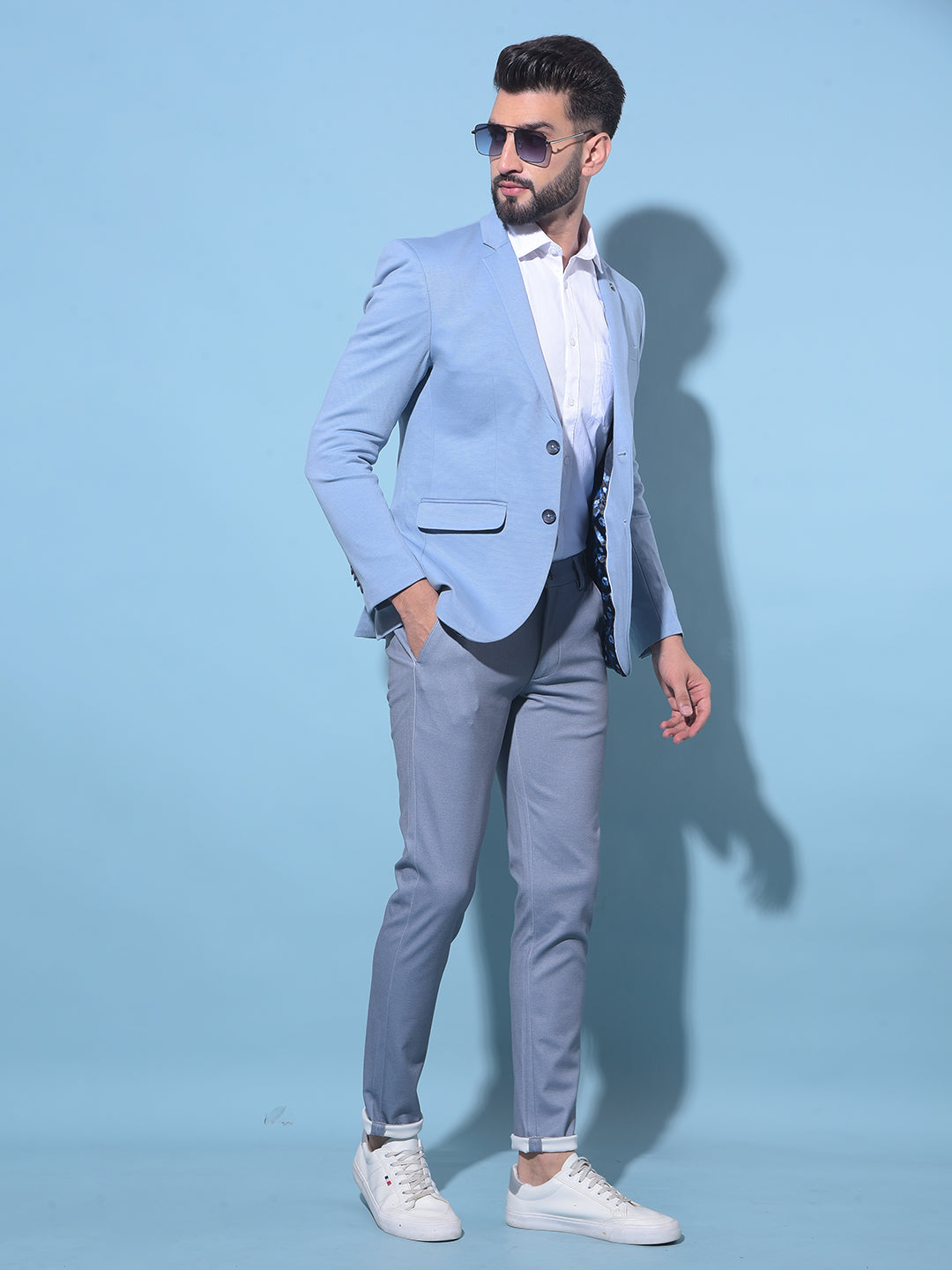 Blue Single-Breasted Blazer-Men Blazers-Crimsoune Club