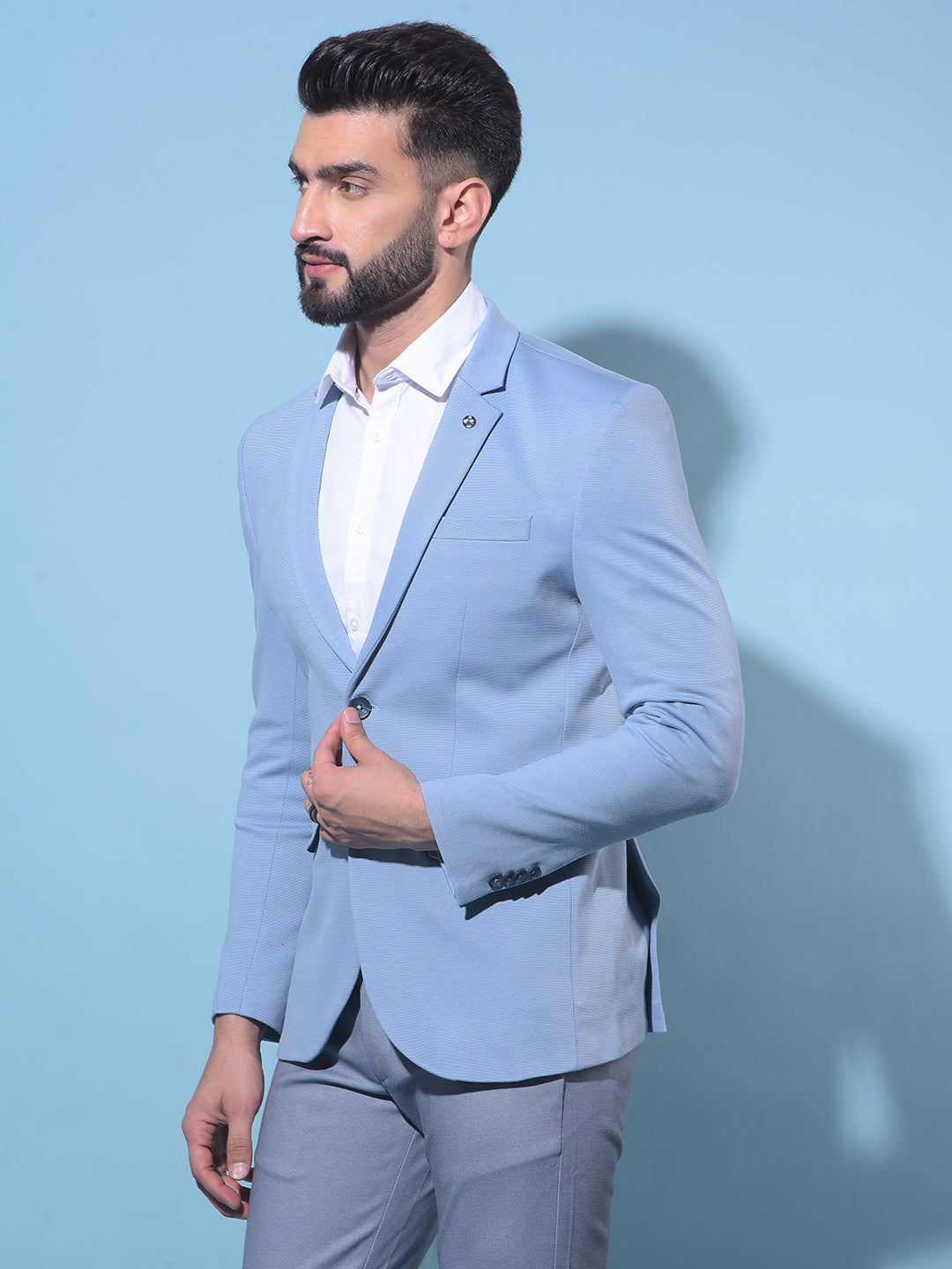 Blue Single-Breasted Blazer-Men Blazers-Crimsoune Club