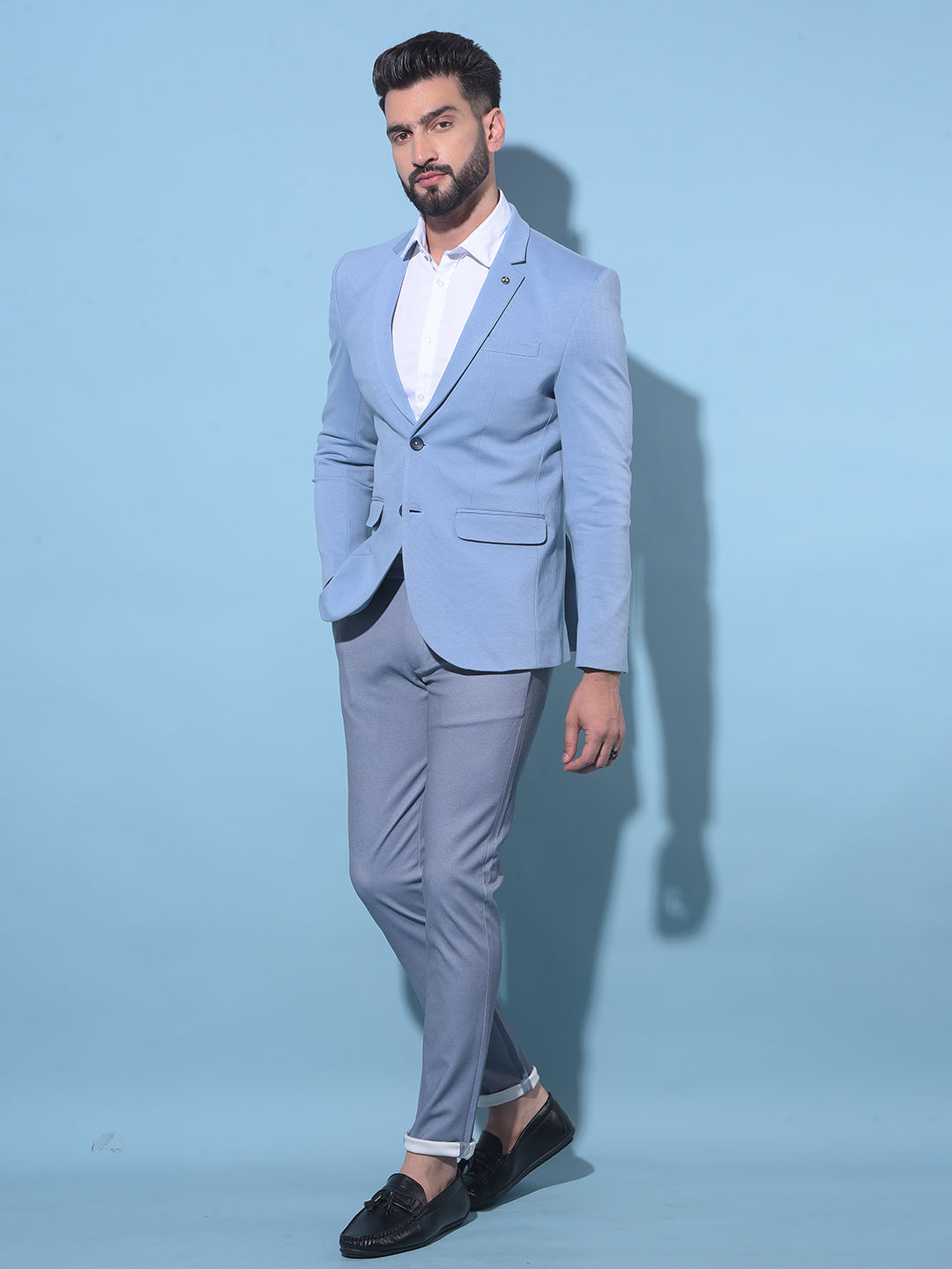 Blue Single-Breasted Blazer-Men Blazers-Crimsoune Club