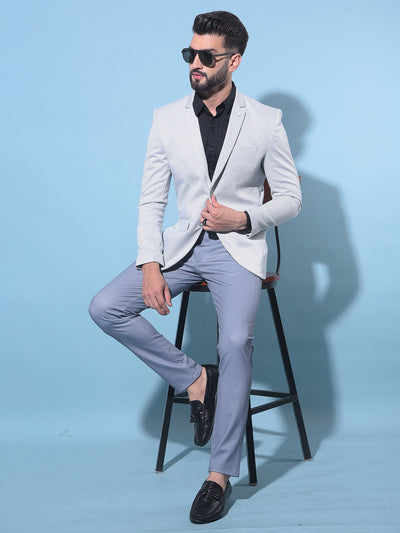 Grey Vertical Striped Single-Breasted Blazer-Men Blazers-Crimsoune Club