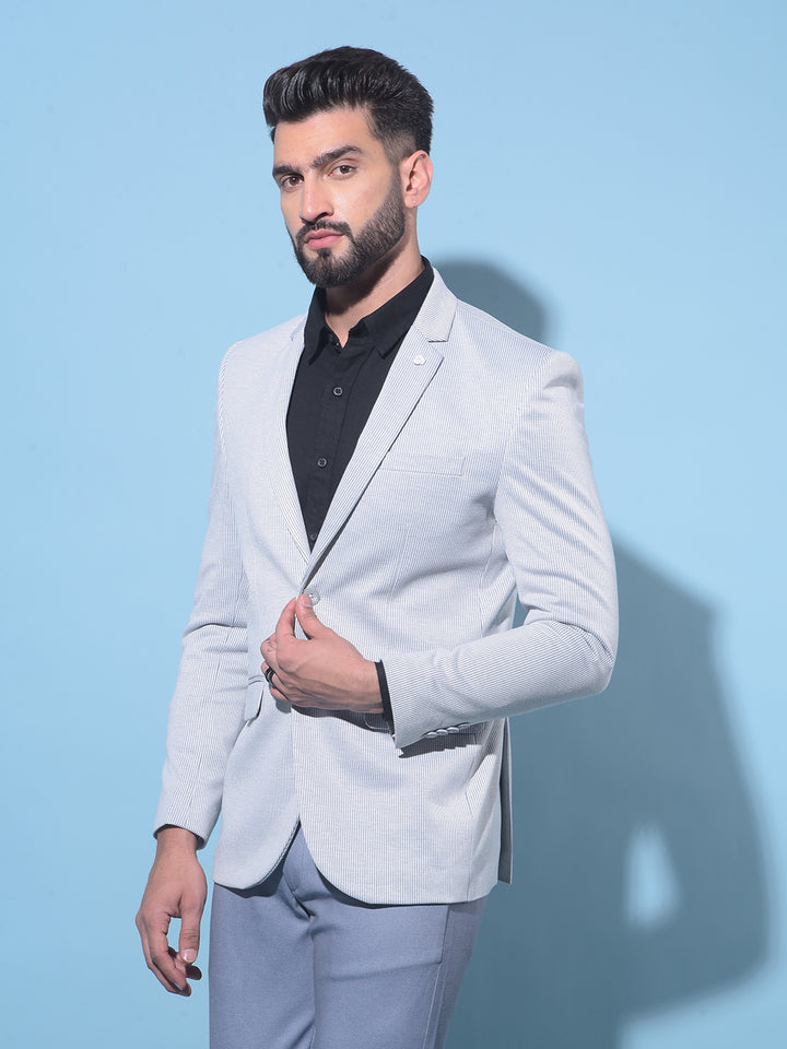 Grey Vertical Striped Single-Breasted Blazer-Men Blazers-Crimsoune Club