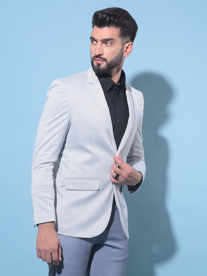Grey Vertical Striped Single-Breasted Blazer-Men Blazers-Crimsoune Club