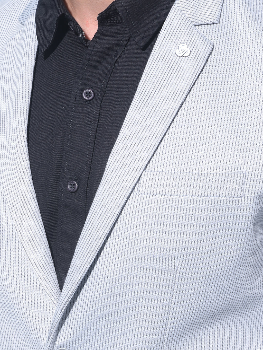 Grey Vertical Striped Single-Breasted Blazer-Men Blazers-Crimsoune Club