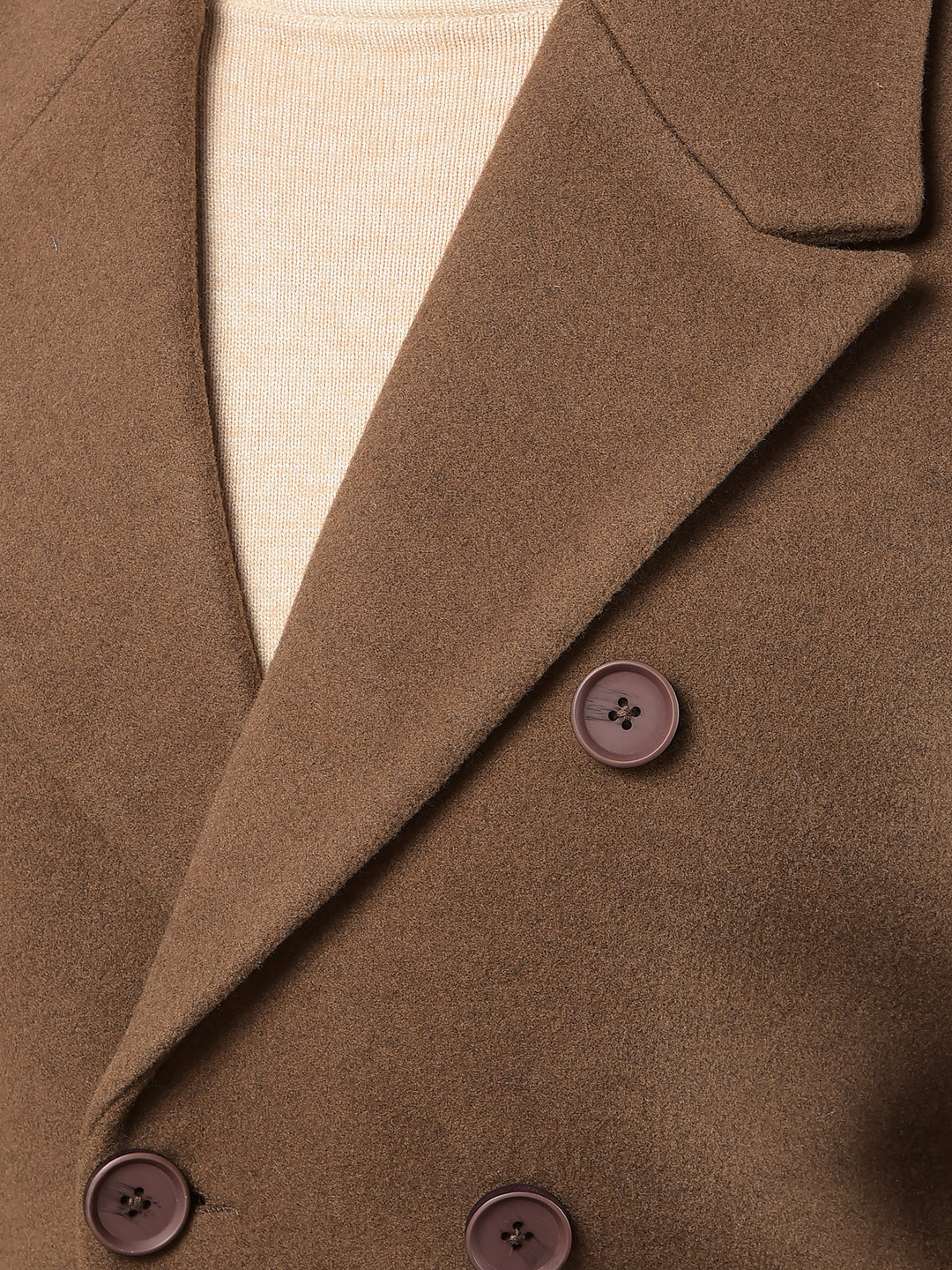 Brown Notched Lapel Mid-Thigh Length Double Breasted Coat-Men Coats-Crimsoune Club