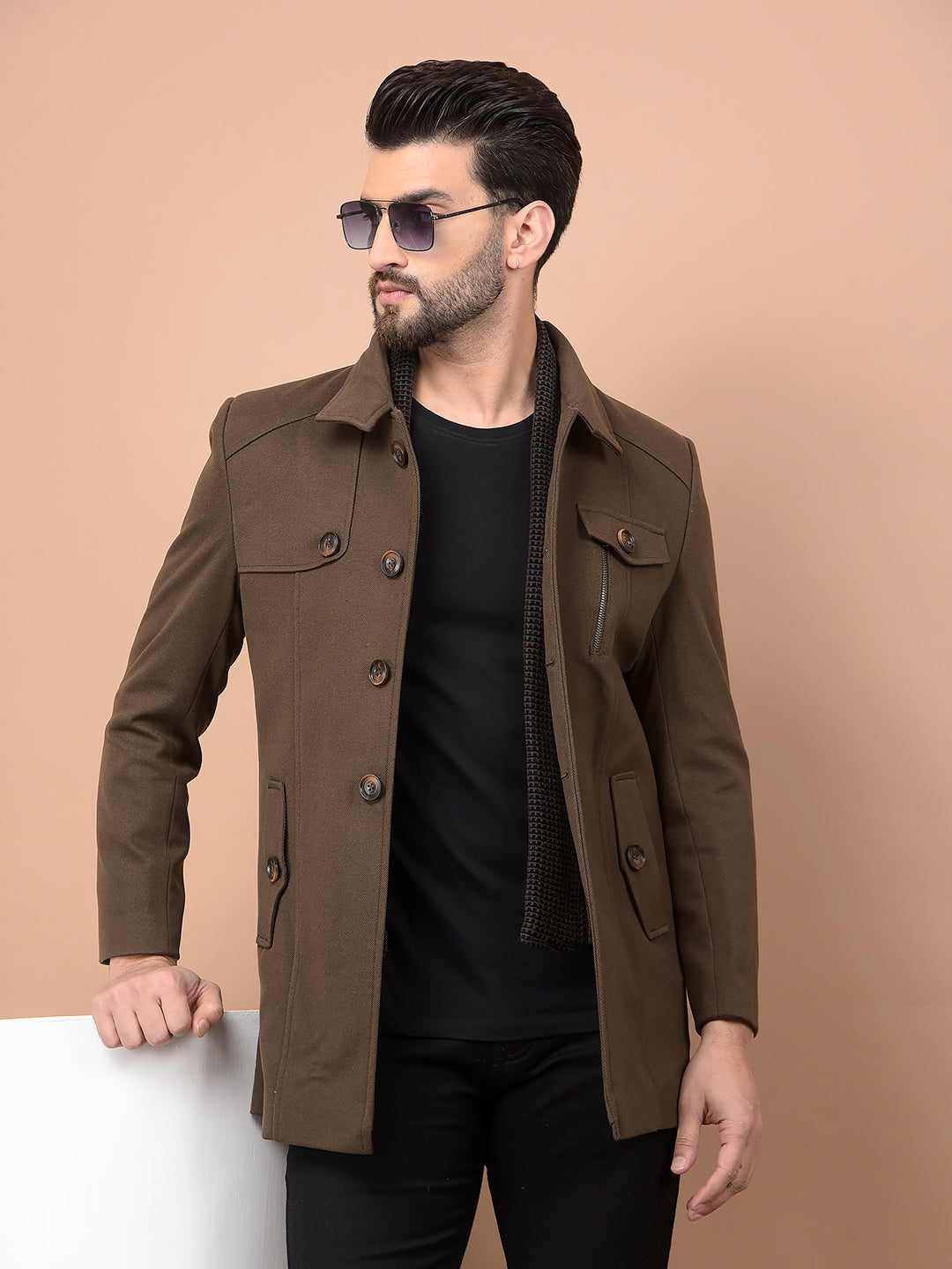 Brown Overcoat-Men Coats-Crimsoune Club