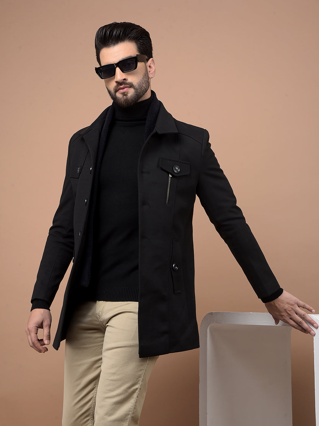 Black Overcoat-Men Coats-Crimsoune Club