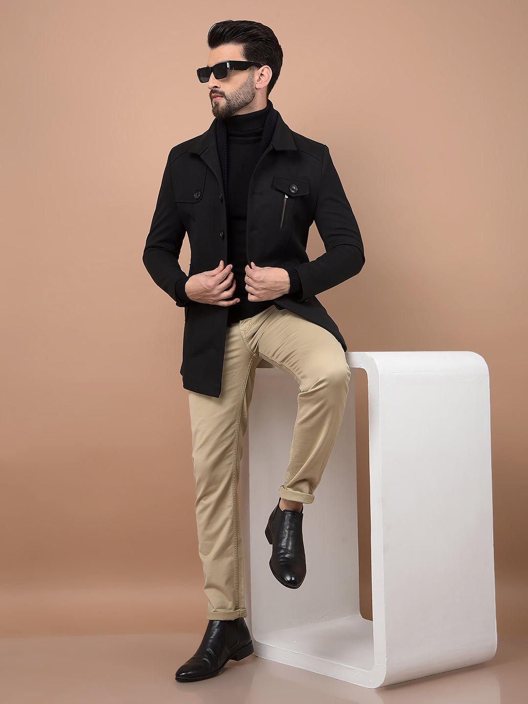 Black Overcoat-Men Coats-Crimsoune Club