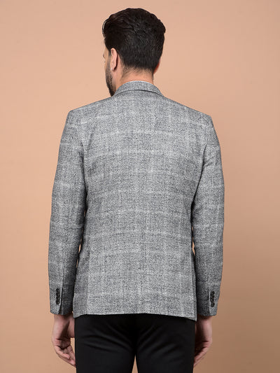 Grey Checked Single Breasted Blazer-Men Blazers-Crimsoune Club