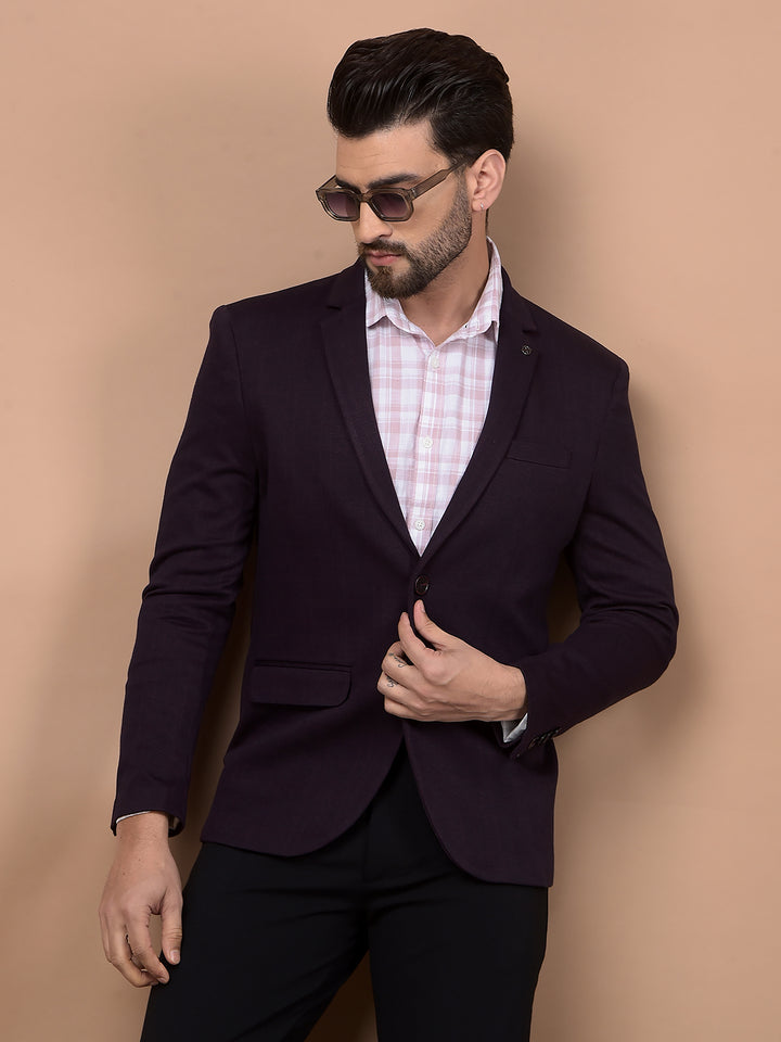 Wine Checked Single Breasted Blazer-Men Blazers-Crimsoune Club