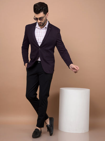Wine Checked Single Breasted Blazer-Men Blazers-Crimsoune Club