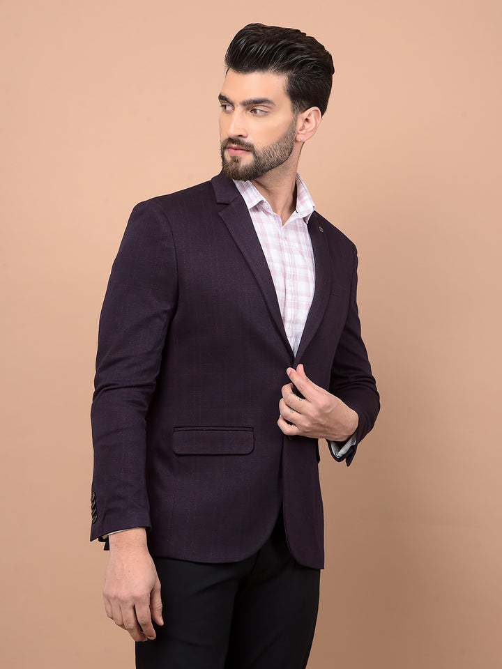Wine Checked Single Breasted Blazer-Men Blazers-Crimsoune Club