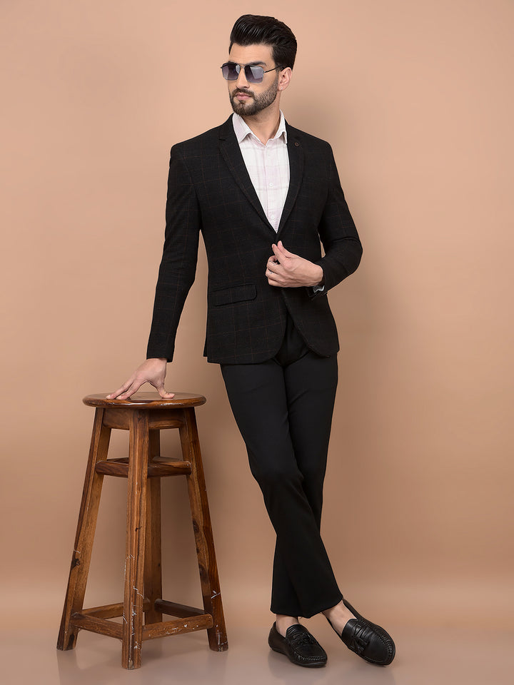 Black Checked Single Breasted Blazer-Men Blazers-Crimsoune Club