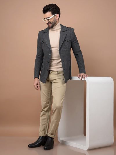 Grey Single Breasted Blazer-Men Blazers-Crimsoune Club
