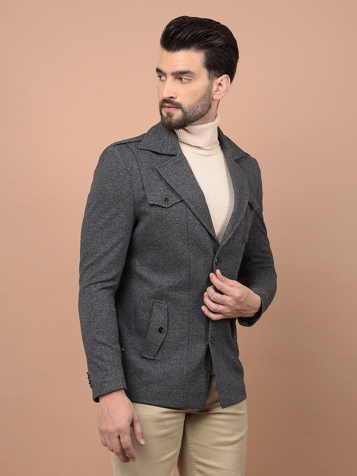 Grey Single Breasted Blazer-Men Blazers-Crimsoune Club