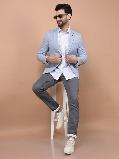 Blue Single Breasted Blazer-Men Blazers-Crimsoune Club